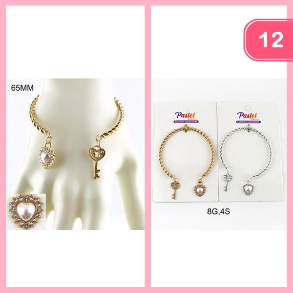 HEART KEY OPEN CUFF BRACELET (12 UNITS)