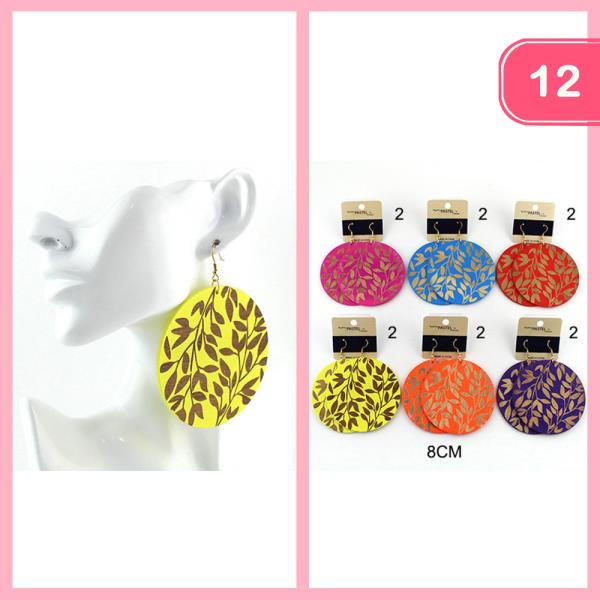 ROUND WOODEN DANGLE EARRINGS (12 UNITS)
