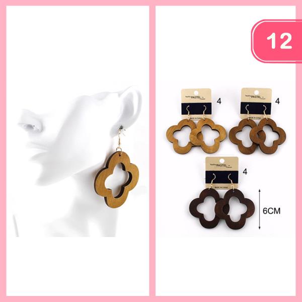FLOWER WOODEN DANGLE EARRING (12 UNITS)
