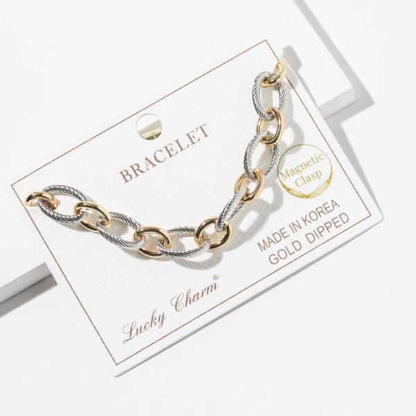 GOLD DIPPED TWO TONE TEXTURED LINK BRACELET
