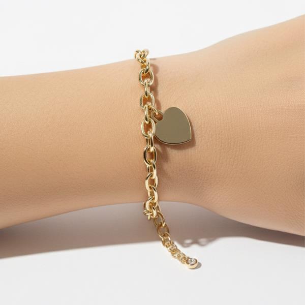 GOLD DIPPED METAL CHAIN LINK HEART PENDANT BRACELET