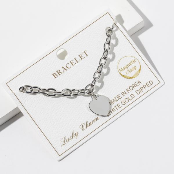 GOLD DIPPED METAL CHAIN LINK HEART PENDANT BRACELET