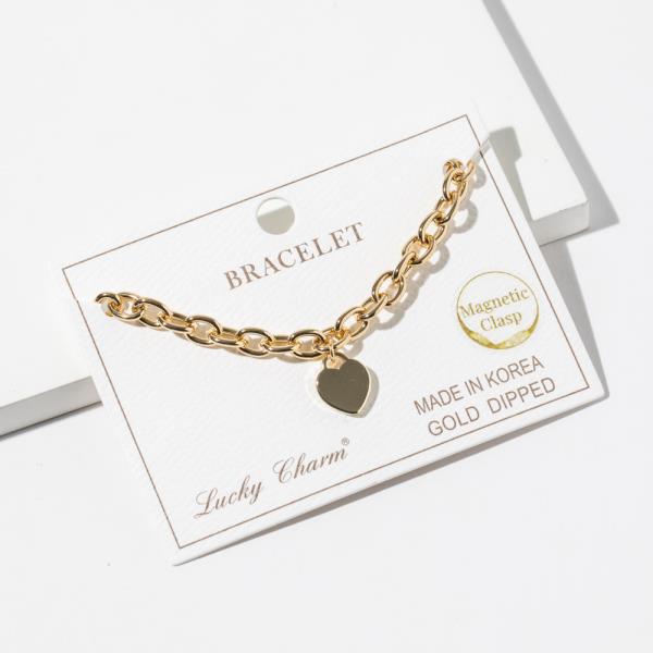 GOLD DIPPED METAL CHAIN LINK HEART PENDANT BRACELET