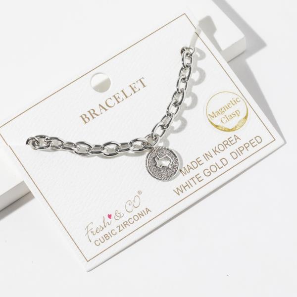 GOLD DIPPED CUBIC ZIRCONIA CHAIN LINK TEXAS PENDANT BRACELET