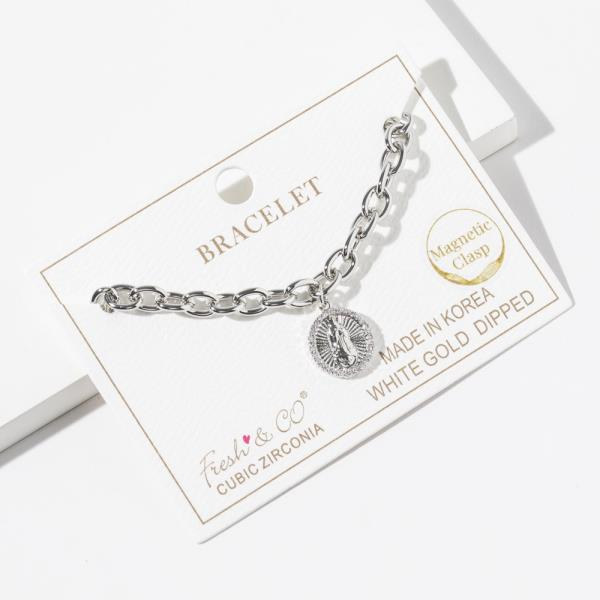 GOLD DIPPED CUBIC ZIRCONIA CHAIN LINK GUADALUPE PENDANT BRACELET