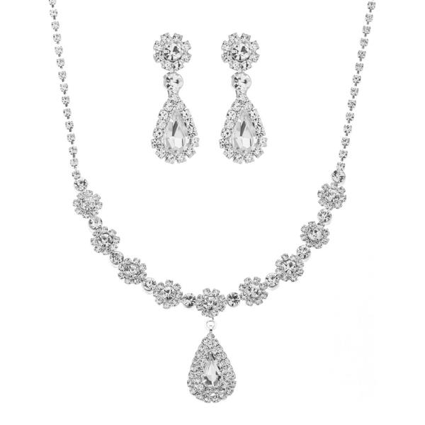 RHINESTONE TEARDROP PENDANT NECKLACE EARRING SET