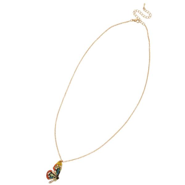 RHINESTONE BUTTERFLY PENDANT NECKLACE