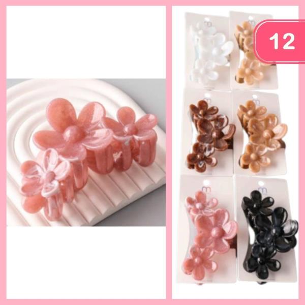 GLITTER TRIPLE DAISY CLAW CLIP (12 UNITS)