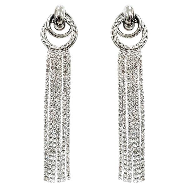 RHINESTONE KNOT TASSEL LONG EARRING