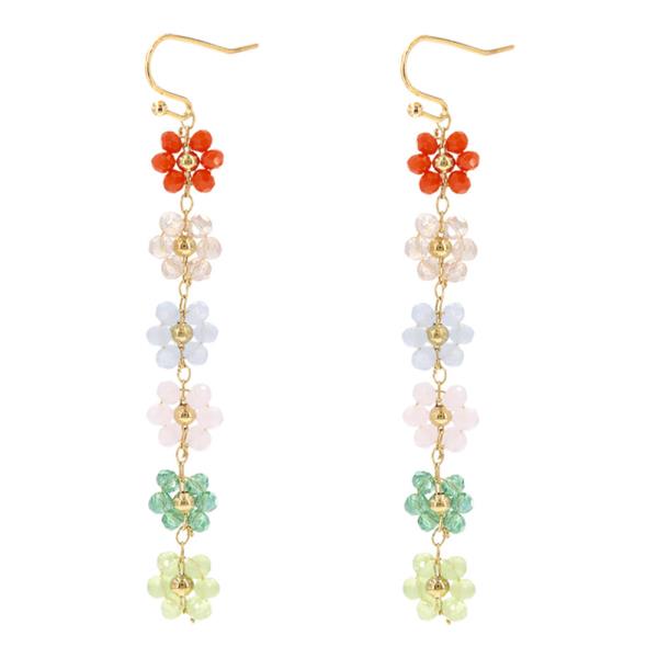 BEADED FLOWER  LINEAR EARRING