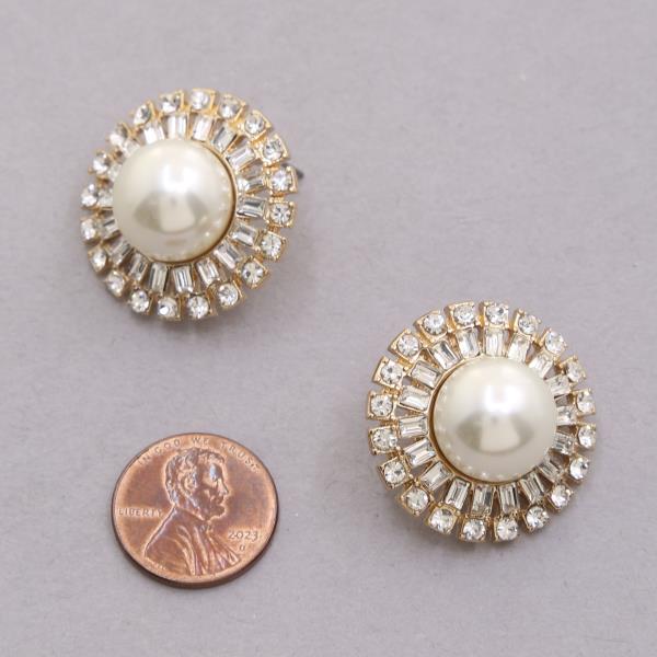 PEARL BEAD RHINESTONE POST EARRING