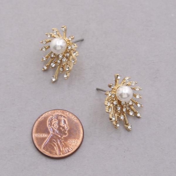 PEARL BEAD RHINESTONE POST EARRING