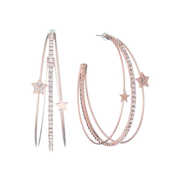 LAYERED CUBIC ZIRCONIA STAR WIRE HOOP EARRING