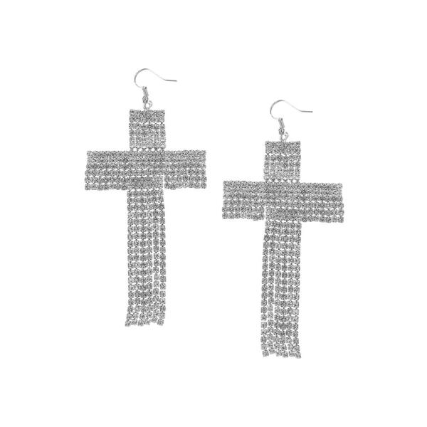 RHINESTONE CROSS EARRING