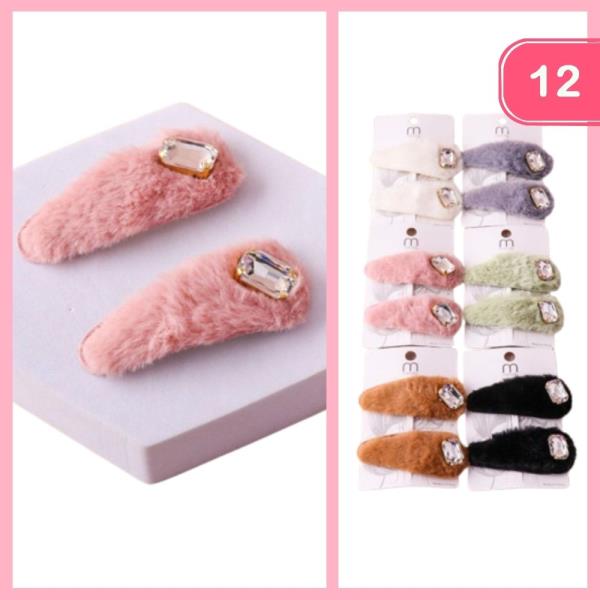 CRYSTAL FURRY SNAP CLIPS (12 UNITS)
