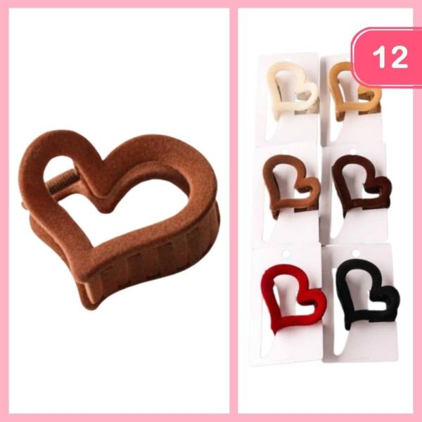 VELVET HEART SHAPE HAIR CLAW CLIP (12 UNITS)