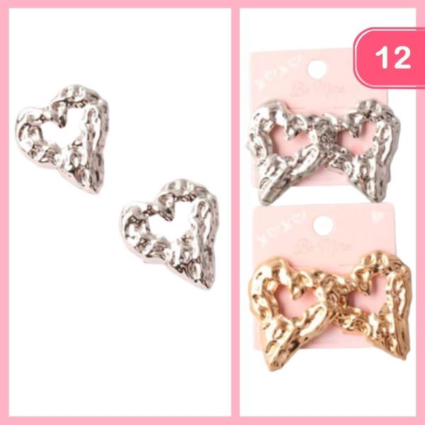 TEXTURED POINTED HEART POST EARRING (12 UNITS)