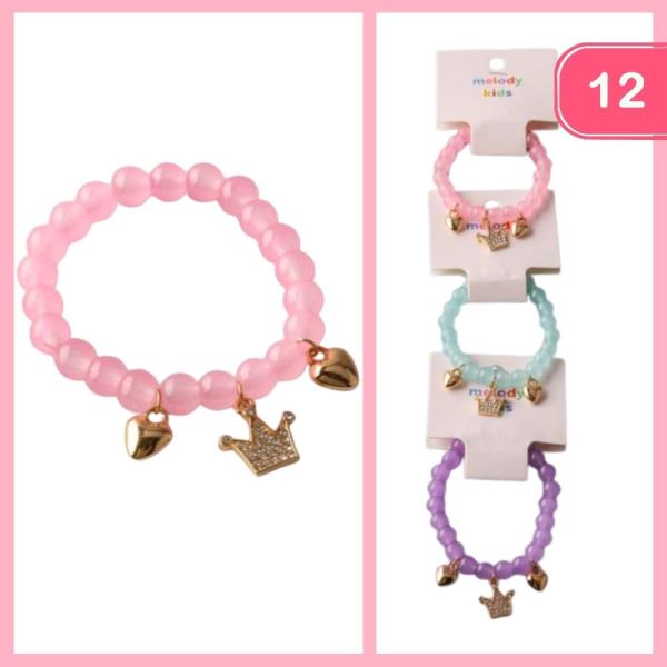 CROWN HEART CHARM BEADED BRACELET (12 UNITS)