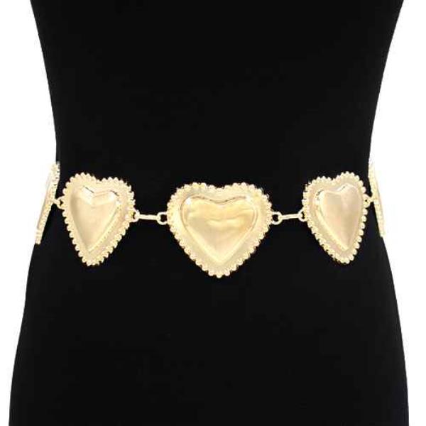 METAL EMBOSSED HEART LINK WAIST CHAIN BELT