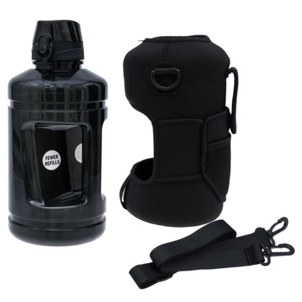 WATER BOTTLE BLACK W STRAP