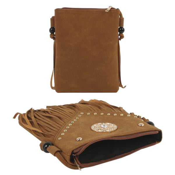 VINTAGE RHINESTONE STUD DESIGN TASSEL CROSSBODY BAG