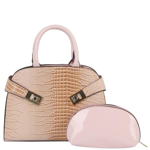 2IN1 TEXTURED SATCHEL W ZIPPER POUCH SET