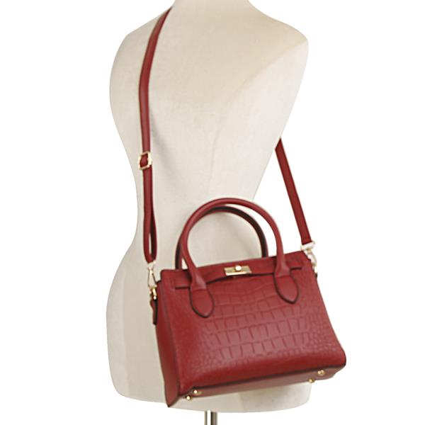 FASHION CROC TEXTURED HANDLE SATCHEL BAG