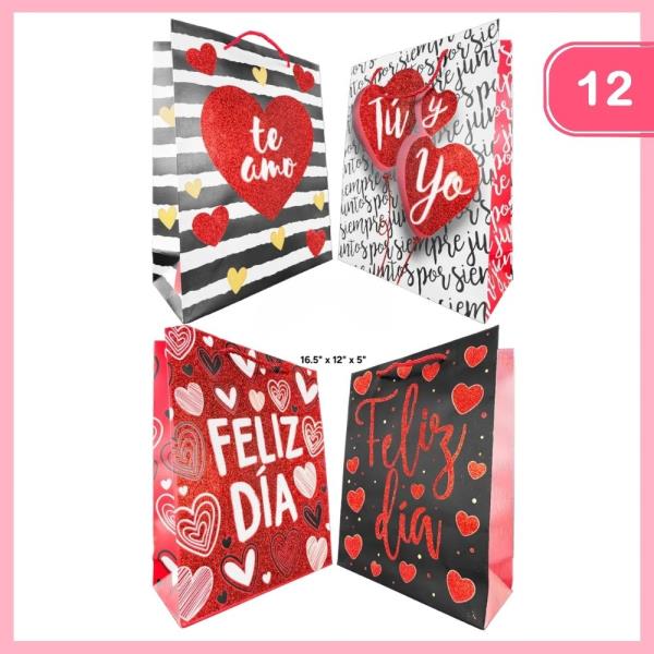 LARGE FELIZ DIA DE SAN VALENTIN GIFT BAGS (12 PCS)