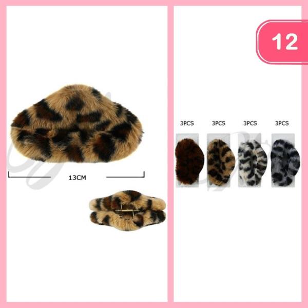 LEOPARD PRINT FUZZY HAIR CLAW CLIP (12 UNITS)