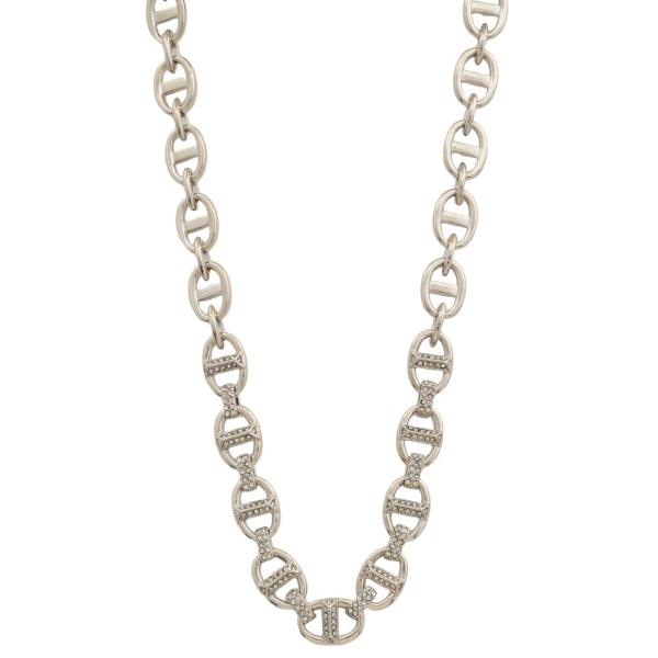 OVAL LINK RHINESTONE METAL NECKLACE