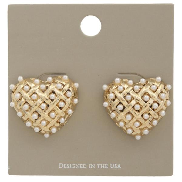 PEARL BEAD HEART SHAPE POST EARRING