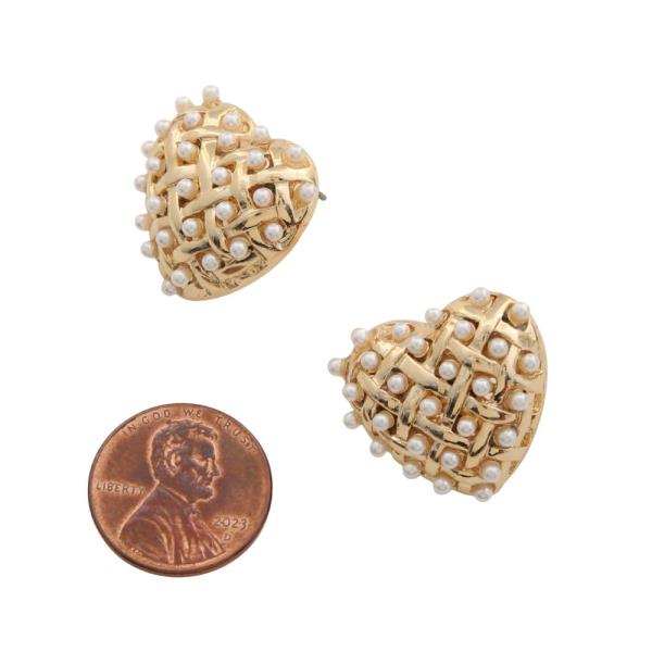 PEARL BEAD HEART SHAPE POST EARRING