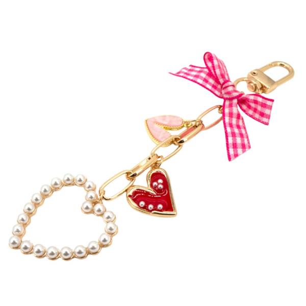 PEARL HEART CHARM RIBBON BOW BAG CHARM