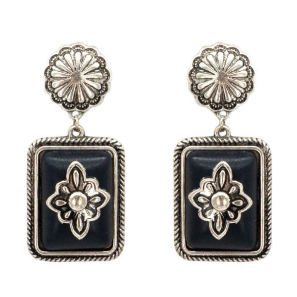 RECTANGLE FLOWER SHAPE DANGLE EARRING