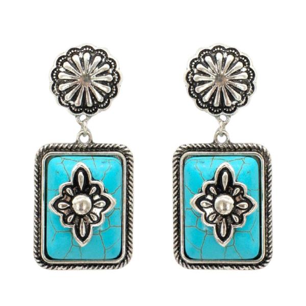 RECTANGLE FLOWER SHAPE DANGLE EARRING