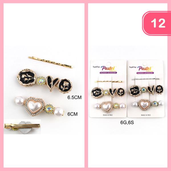 FLOWER HEART HAIR PINS (12 UNITS)