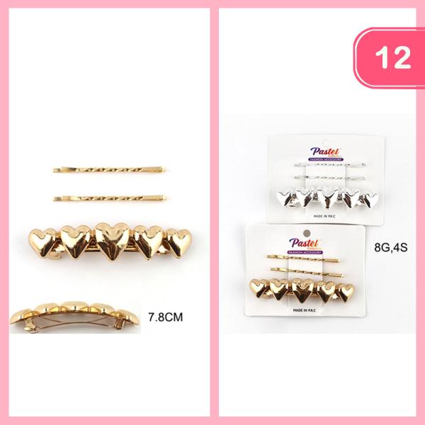 BARRETTE HEART PIN BOBBY PIN SET (12 UNITS)