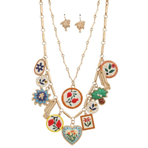 CERAMIC PATTERN MULTI CHARM LAYERED NECKLACE