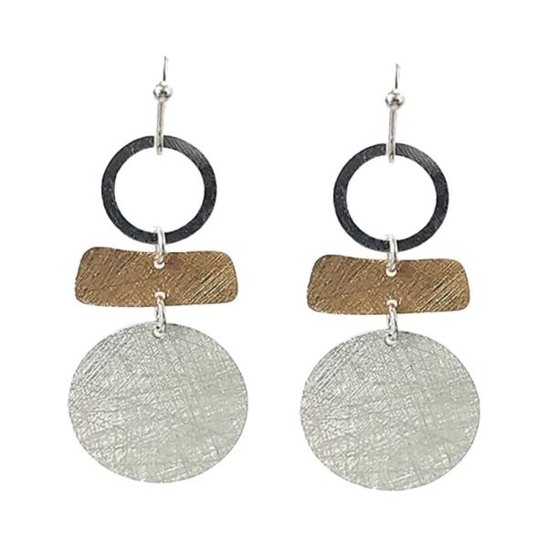 WESTERN TWO TONE METAL ROUND BAR DANGLE EARRING