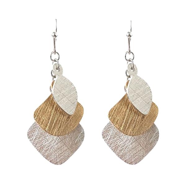 WESTERN TWO TONE METAL LAYERED LEAF DANGLE EARRING