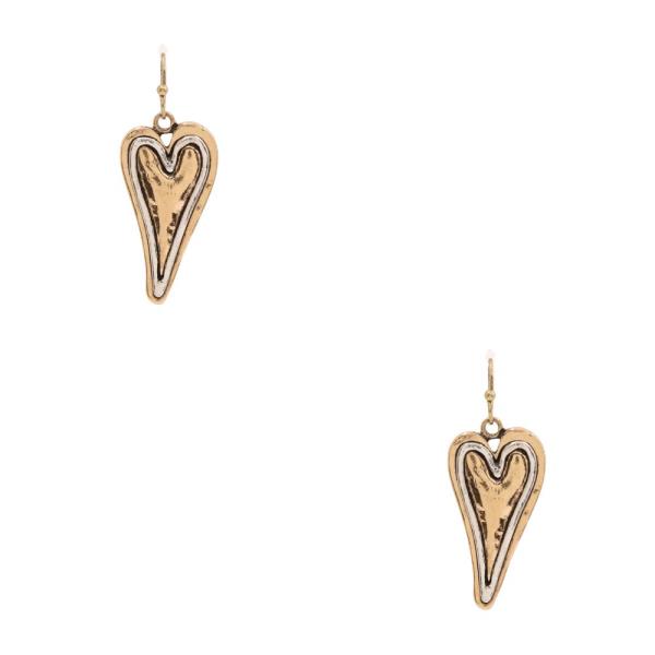 TWO TONE ABSTRACT HEART DANGLE EARRING
