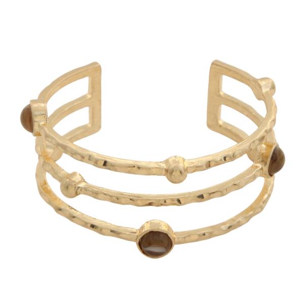 HAMMERED METAL STONE CUFF BRACELET