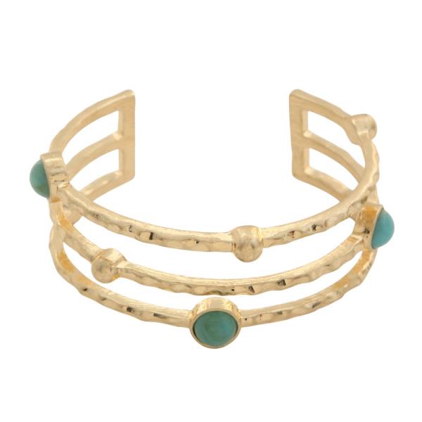 HAMMERED METAL STONE CUFF BRACELET