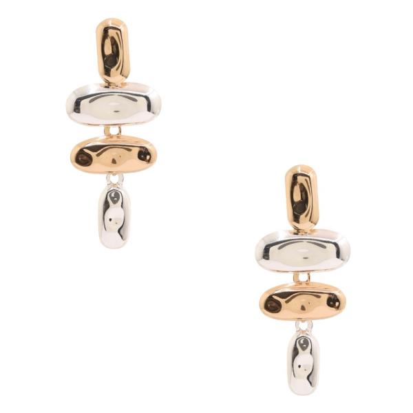 TWO TONE LONG OVAL LINK DANGLE EARRING