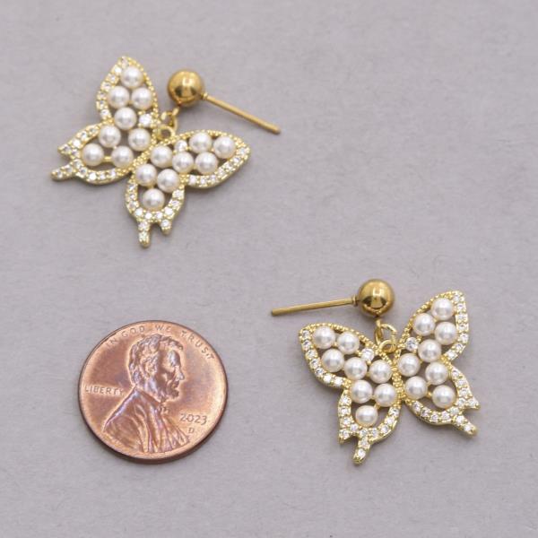 PEARL BUTTERFLY STAINLESS STEEL DANGLE EARRING