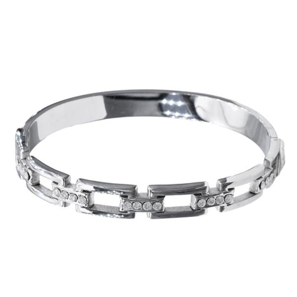 CZ SQUARE CHAIN STAINLESS STEEL BANGLE BRACELET