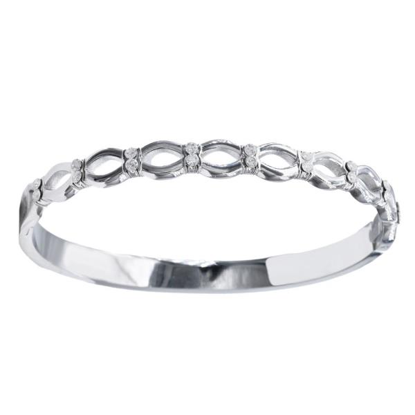 CZ OVAL LINK STAINLESS STEEL BANGLE BRACELET