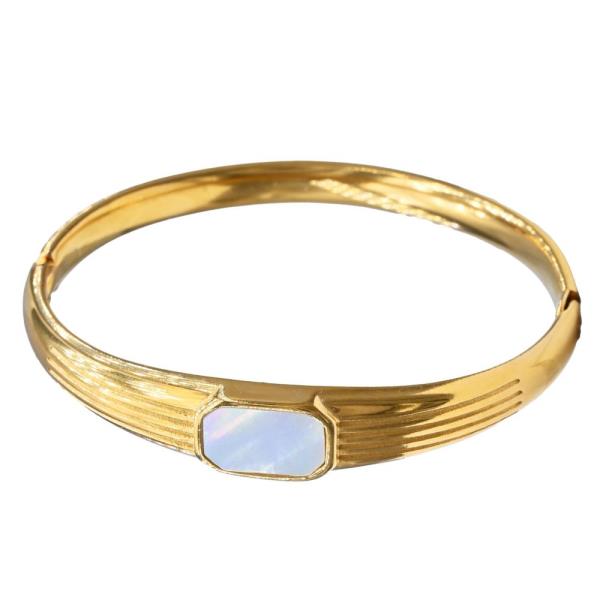 MOTHER OF PEARL STAINLESS STEEL BANGLE BRACELET