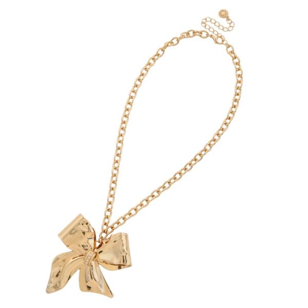 METAL RIBBON BOW PENDANT NECKLACE