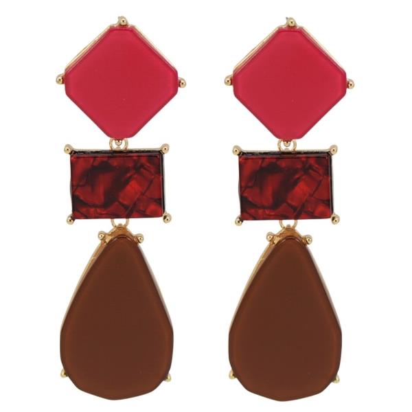 RESIN STONE SQUARE TEARDROP DANGLE EARRING